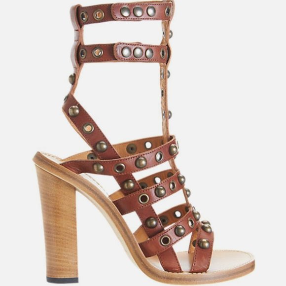 Isabel Marant Brown Lucie Studded Gladiator Heeled Sandals Size 7 - Picture 1 of 9